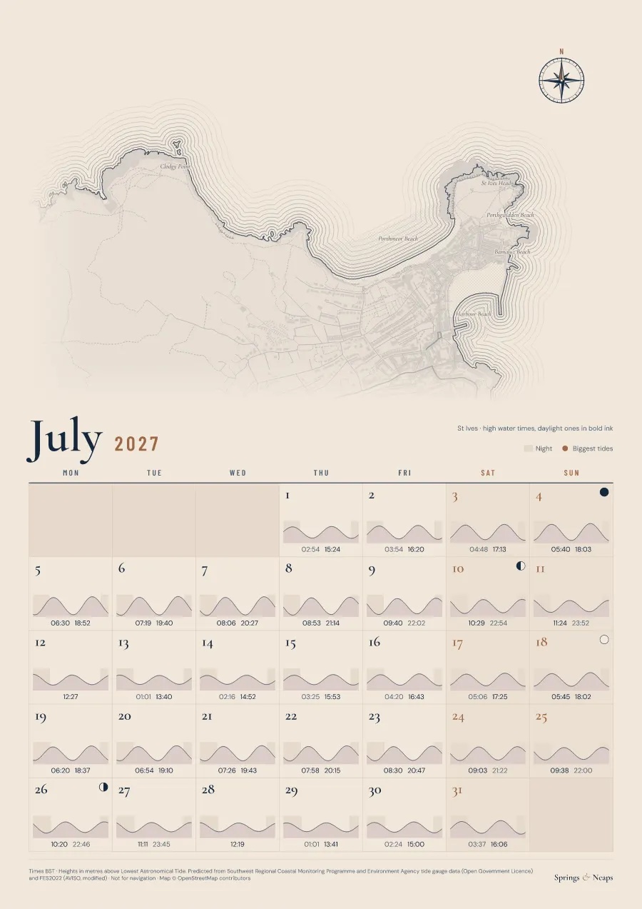 July 2027 in St Ives, Picture calendar layout